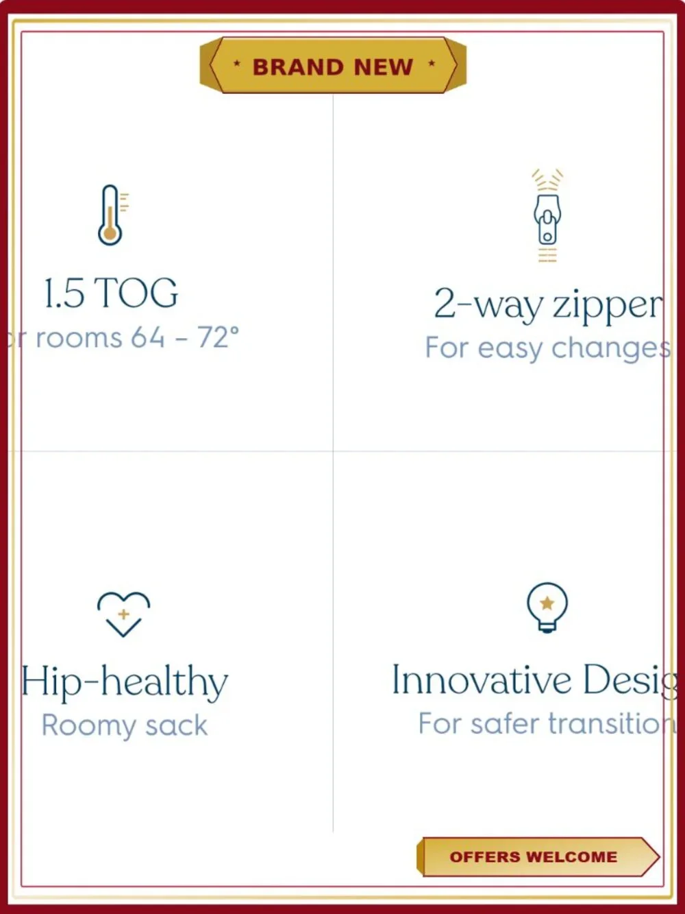 HALO Easy Transition SleepSack Wearable Blanket TOG 1.5 Cotton Baby 3-6 Months